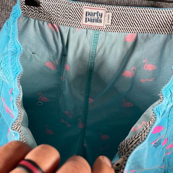Party Pants Swim Trunks Men's XL Blue/Pink Flamingo AOP Geometric Stretch Swim - Picture 7 of 12